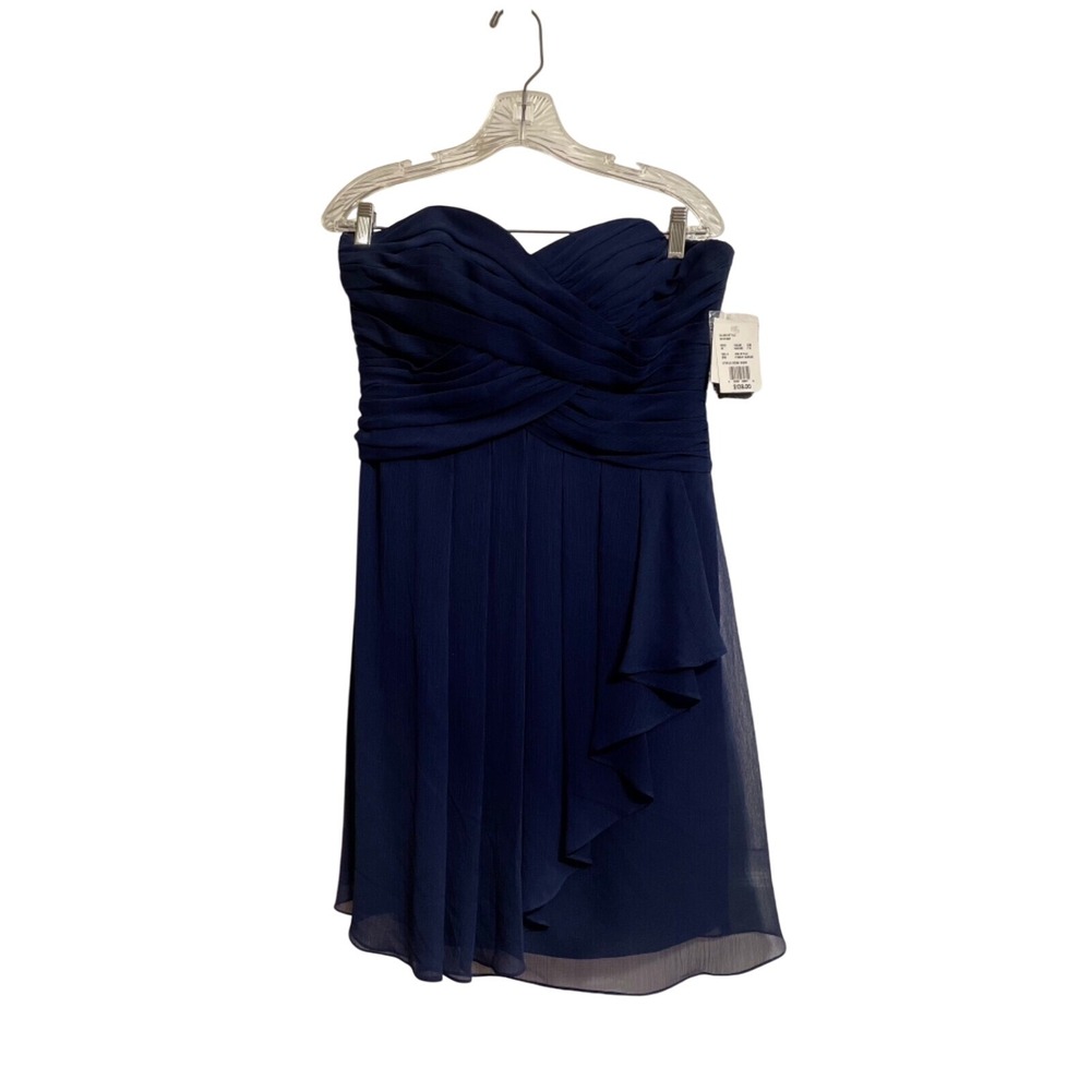 David's Bridal Strapless Short Crinkle Chiffon Dress Front Cascade Size 10 NWT‎
